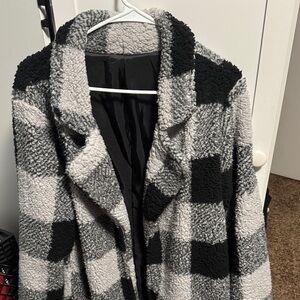 SHEIN Black and Gray Checkered Teddy Jacket